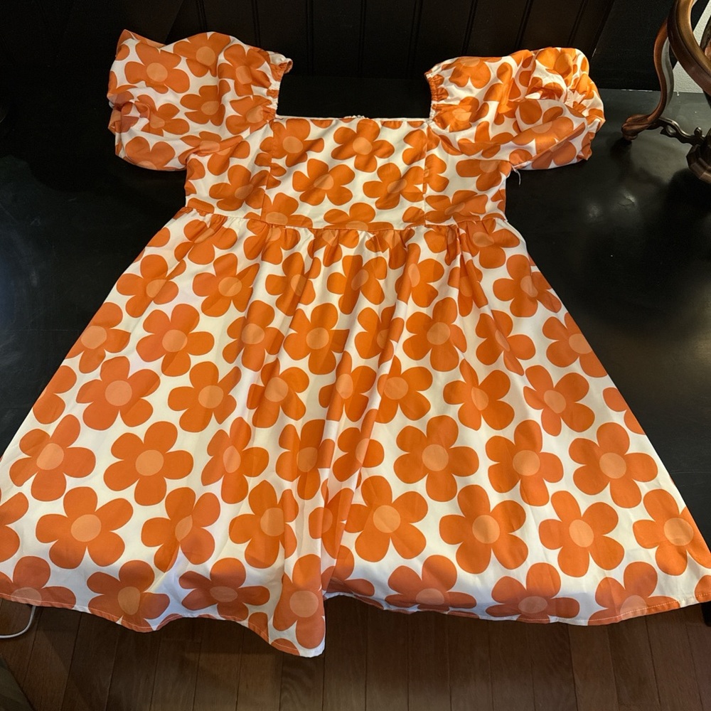 Large BiBi Women's Orange and White Floral Dress